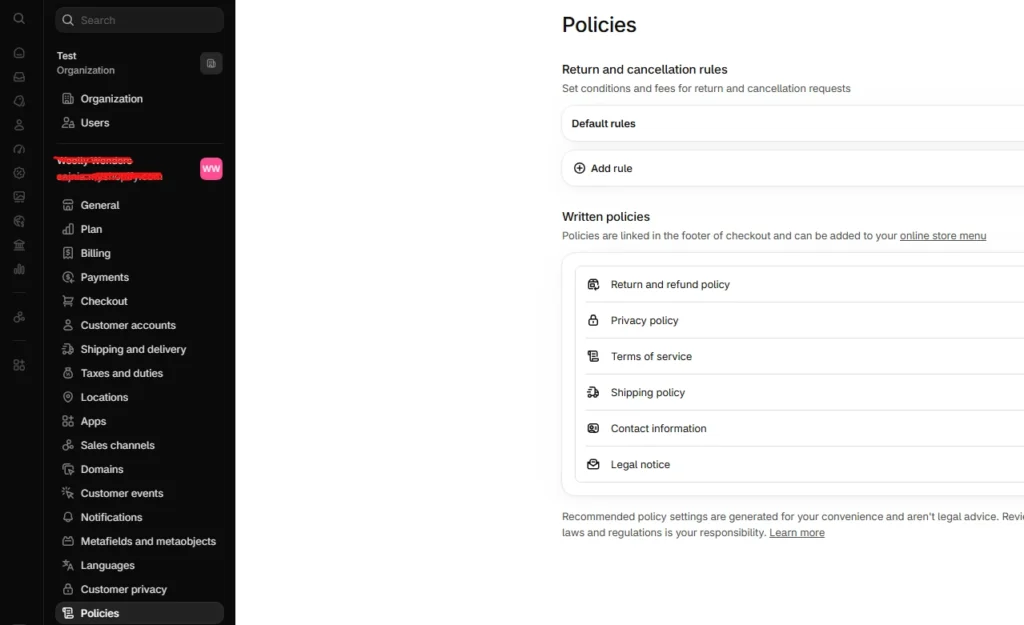 Shopify policies