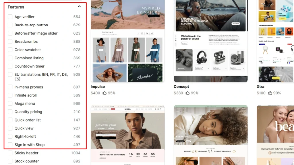 Features list of Shopify themes Features list of Shopify themes