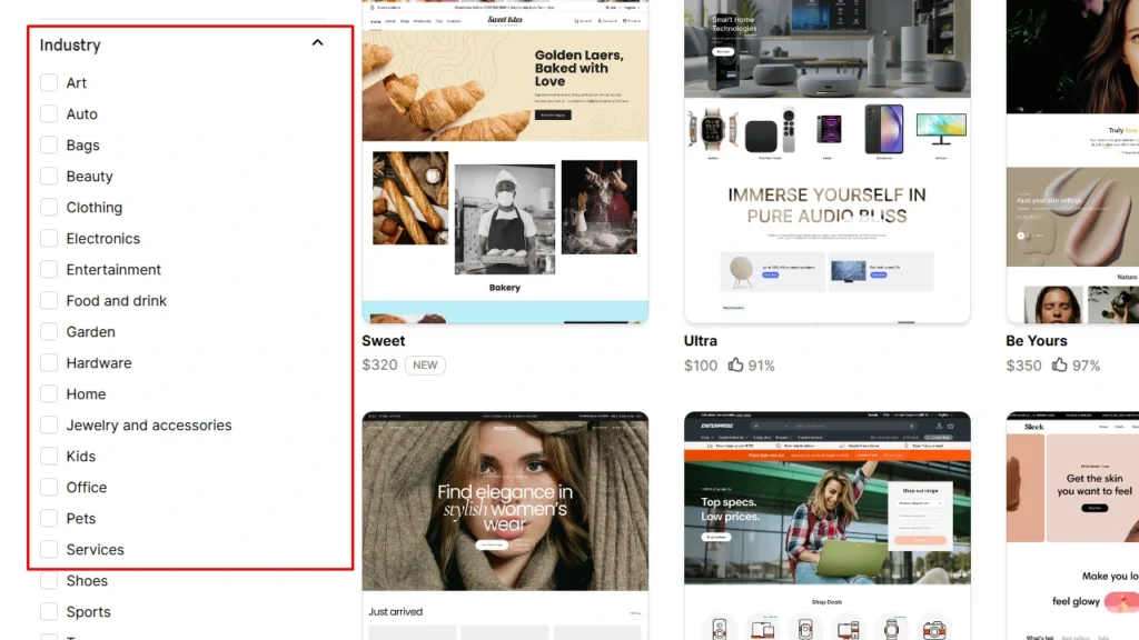Industry selection option in Shopify theme store Industry selection option in Shopify theme store
