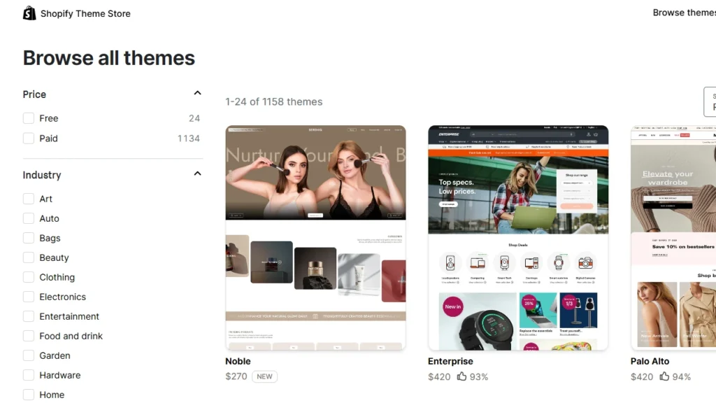 The homepage of Shopify theme store The homepage of Shopify theme store