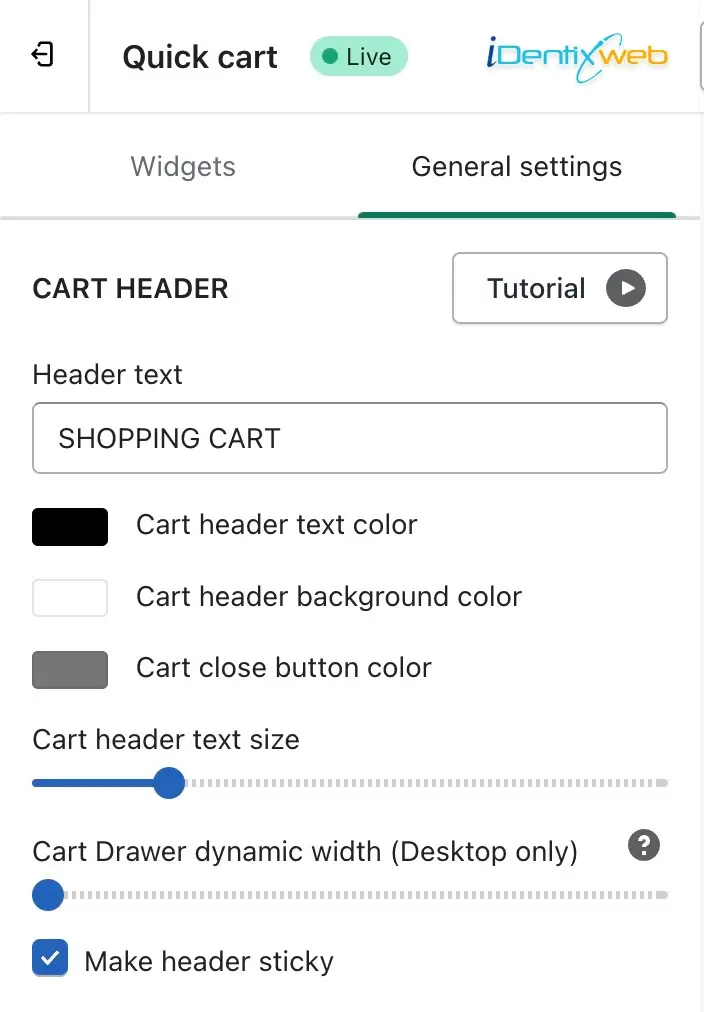 Cart Header - Side Cart Editor