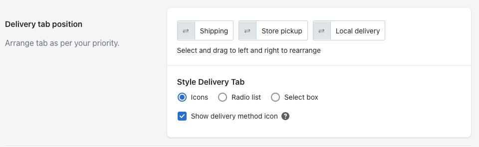 Delivery tab position