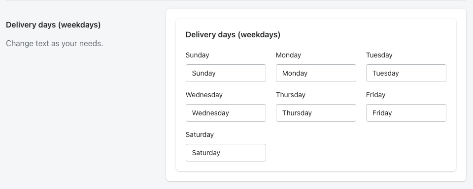 Delivery days (weekdays)