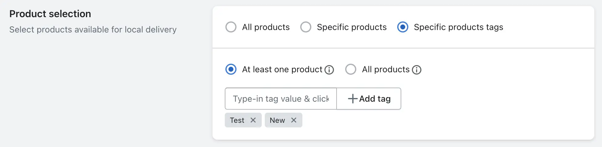 Specific Product Tags - Product Selection
