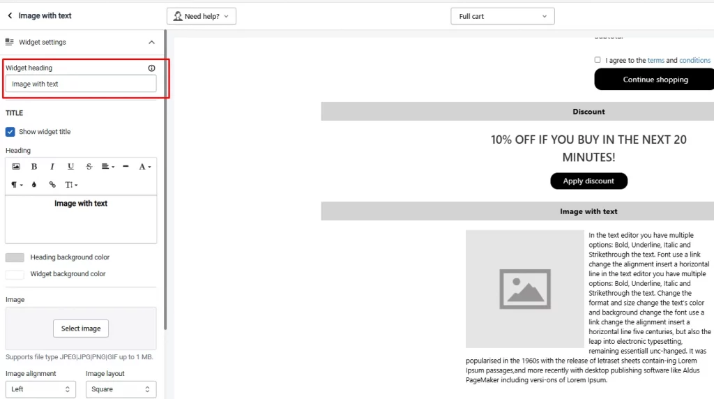 Widget heading section in iCart Widget heading section in iCart