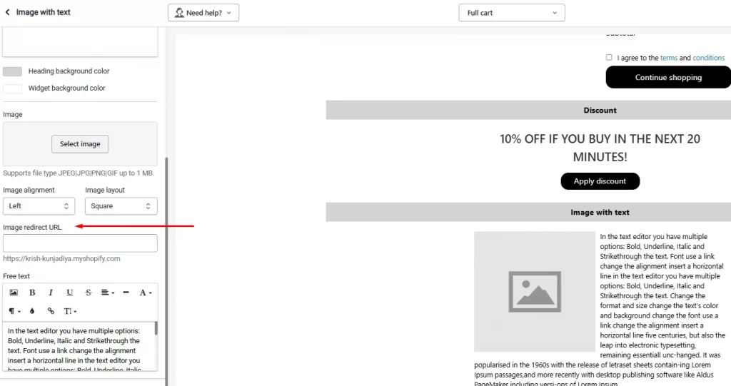 Image redirect URL section in iCart Image redirect URL section in iCart