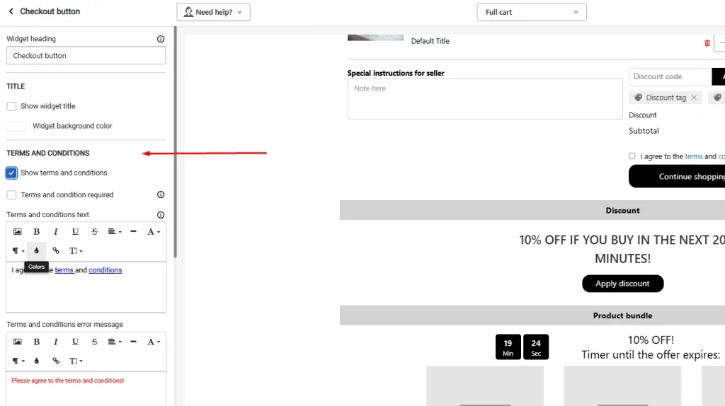 Continue shopping settings of iCart