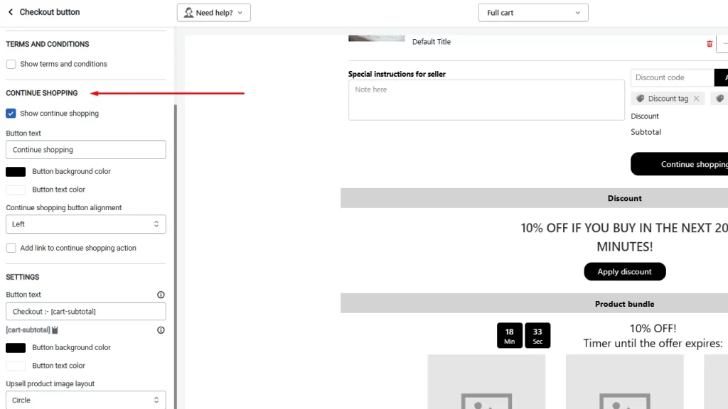 Terms and conditions settings of iCart