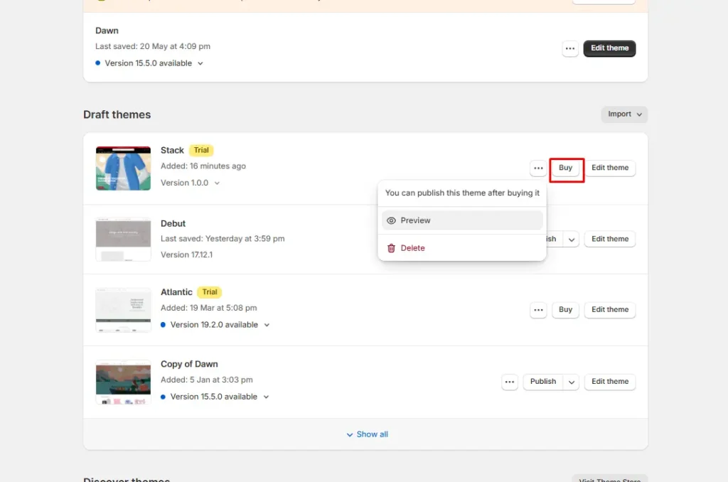 Preview and buy the theme before publishing Preview and buy the theme before publishing
