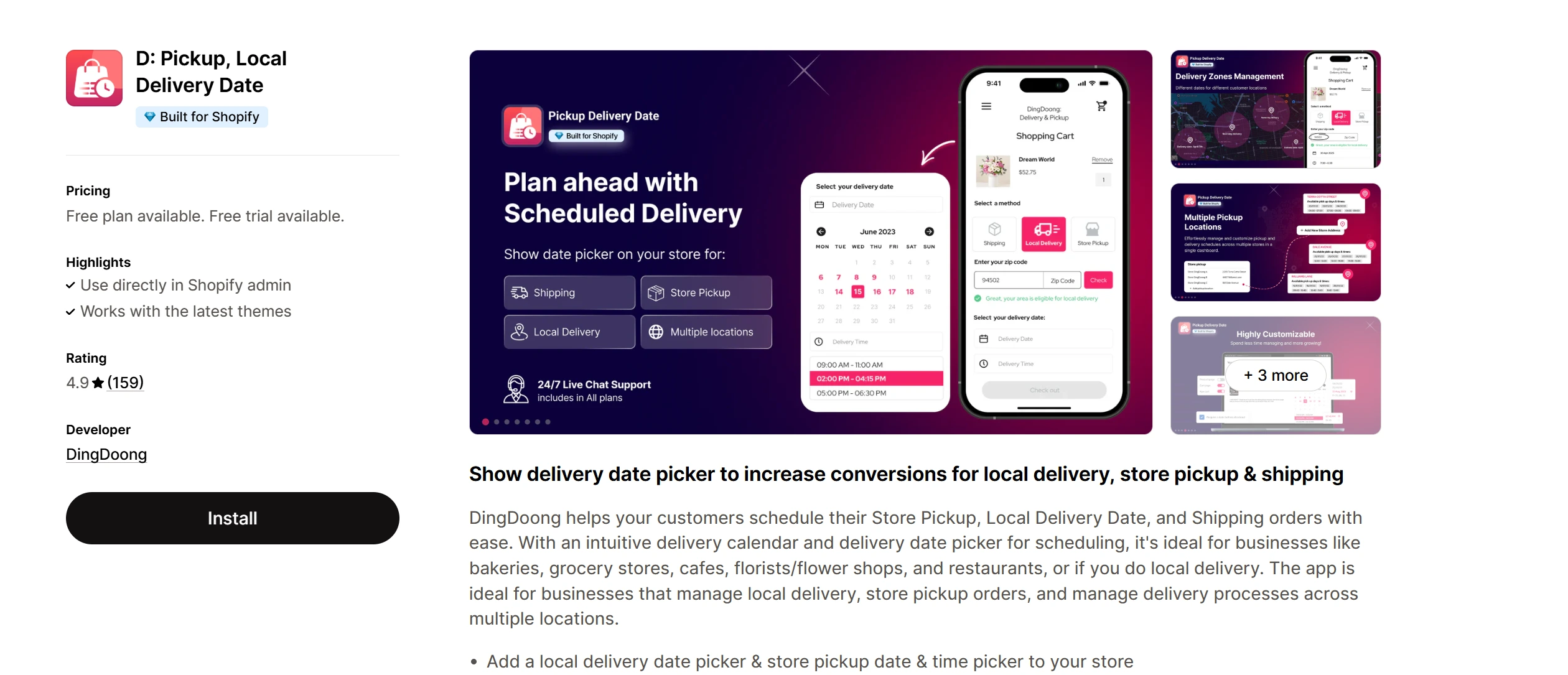 Pickup, Local Delivery Date