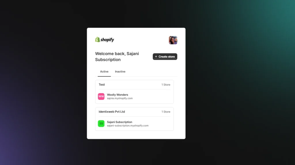Create store button on Shopify