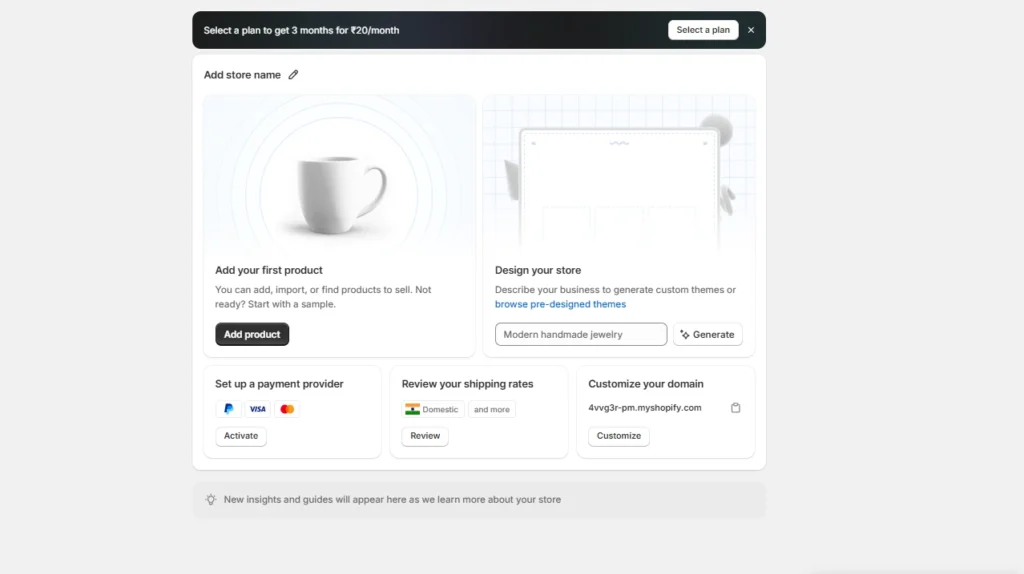 New store admin panel on Shopify