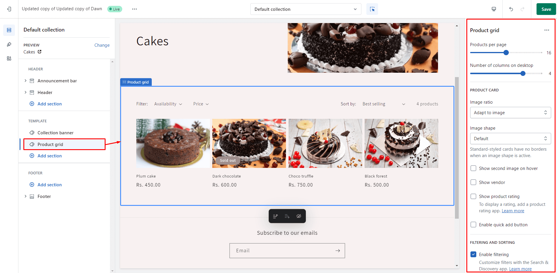 dawn theme product grid
