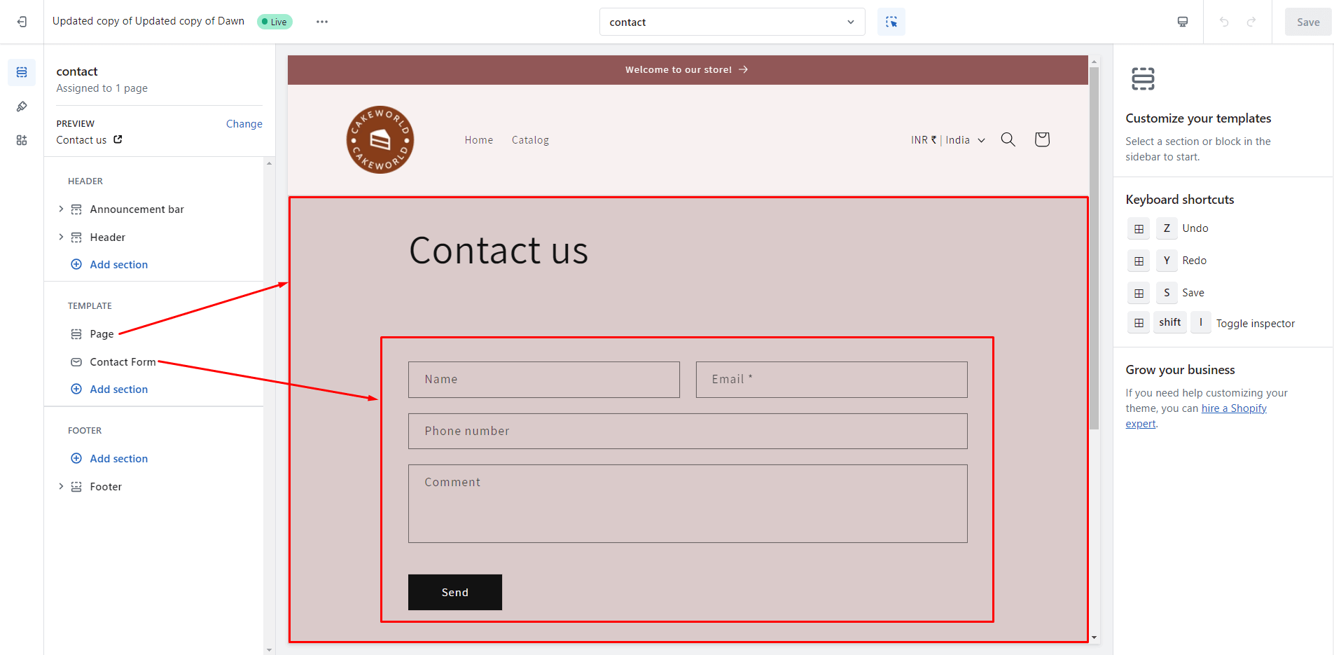 dawn theme contact page