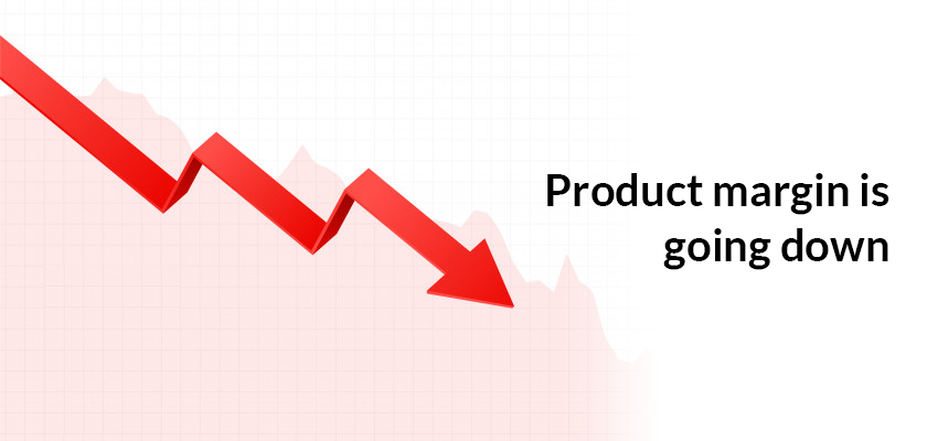 Graph showing a downward trend in product margins, indicating the reason why Shopify store fails.