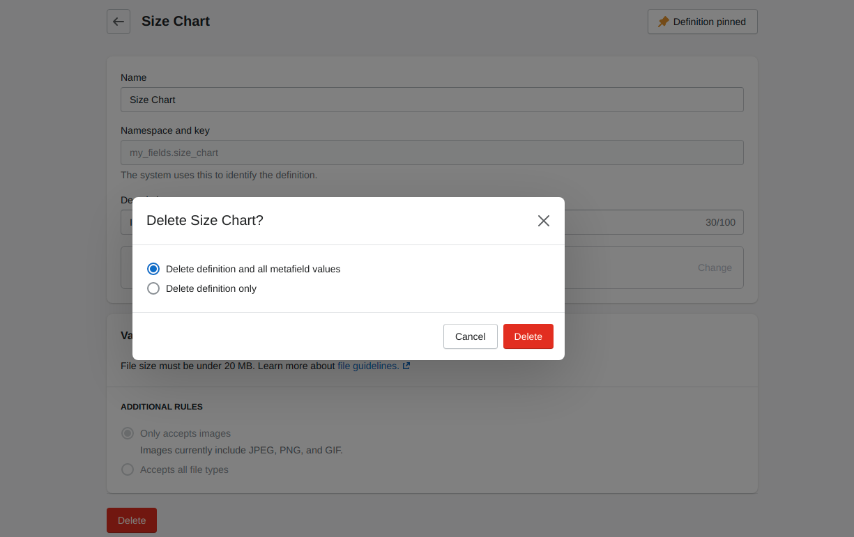 metafield deleting options