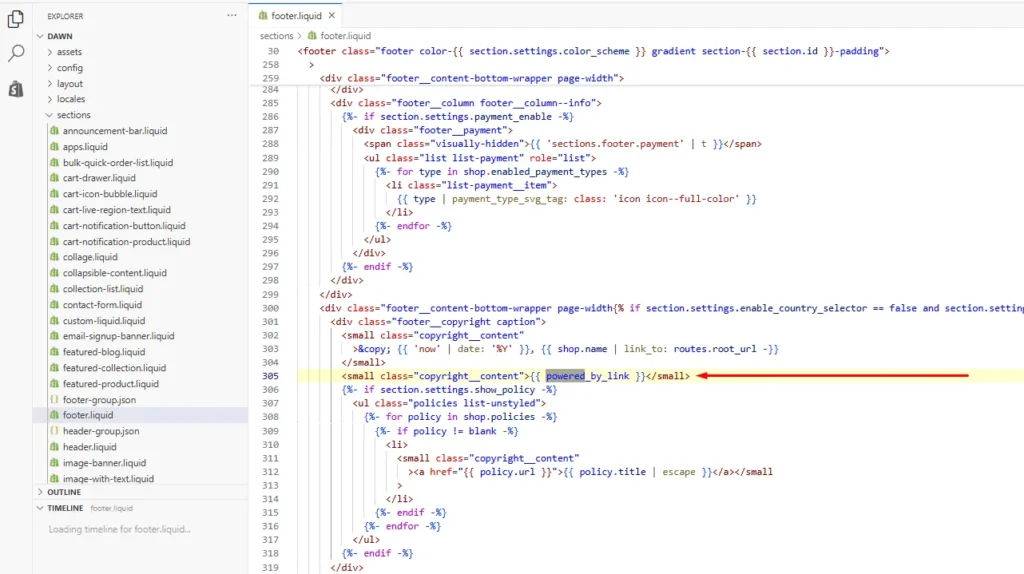 Powered by Shopify code line Powered by Shopify code line