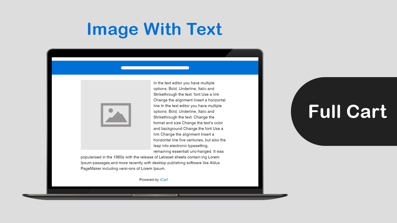 How to show an image with text on the full cart with iCart