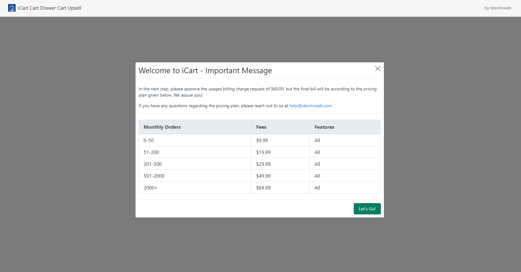 icart pricing chart