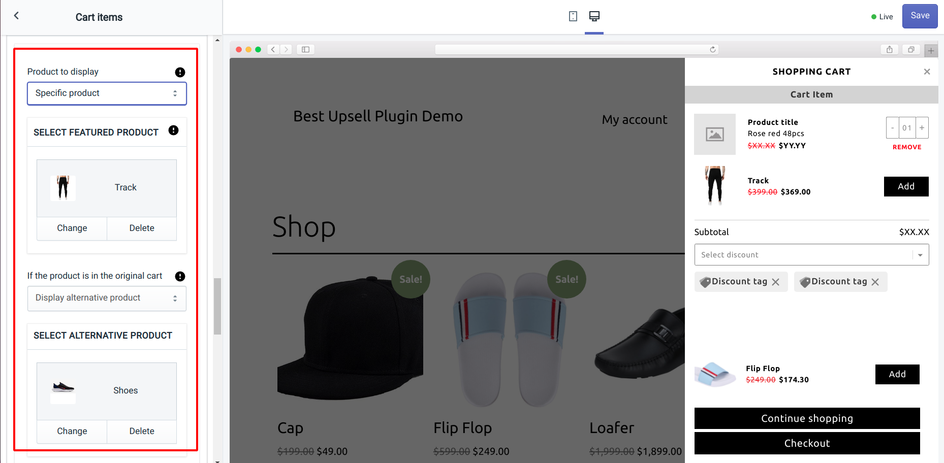 show specific product in icart Shopify app