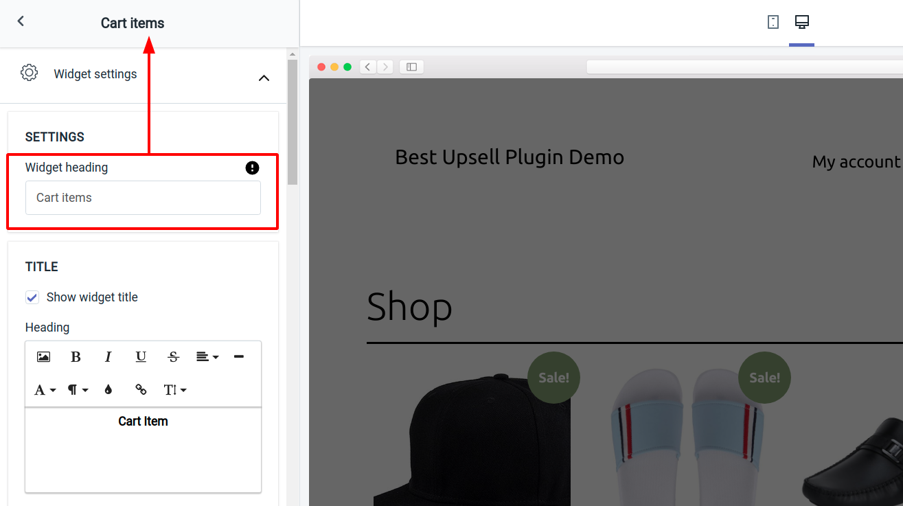 cart items widget heading