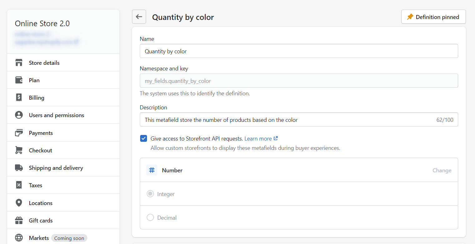add variant metafield definition in shopify