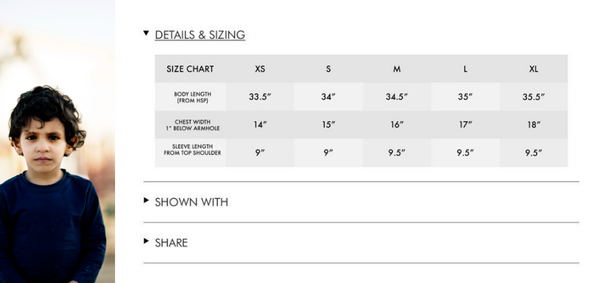 add size chart to product page in shopify