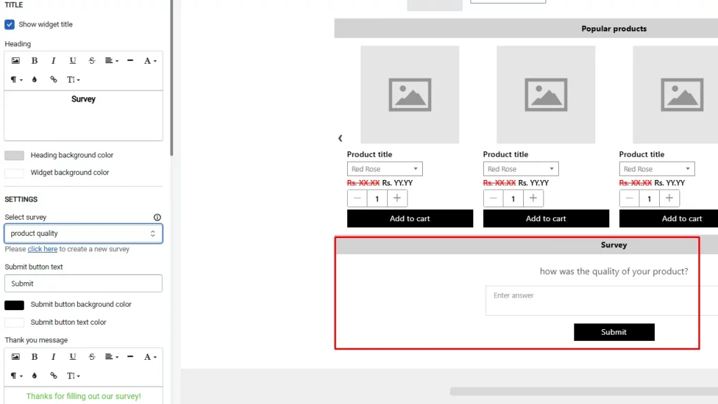 survey feature in iCart, the Shopify upsell app. 