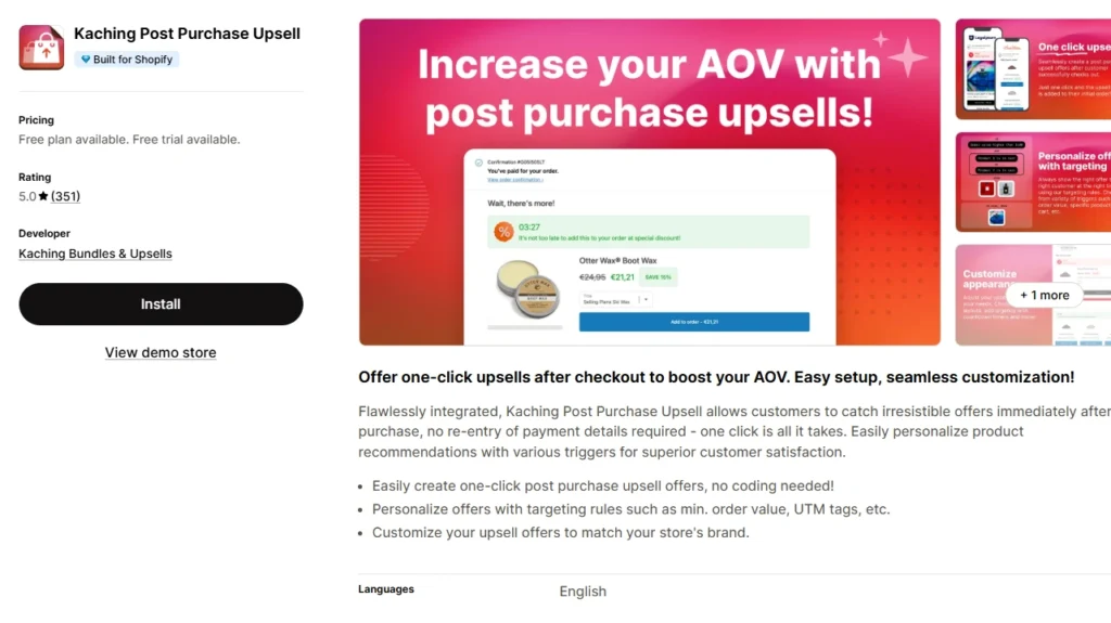 Kaching Post Purchase Upsell, a one-click post-purchase upsell app for Shopify Kaching Post Purchase Upsell, a one-click post-purchase upsell app for Shopify