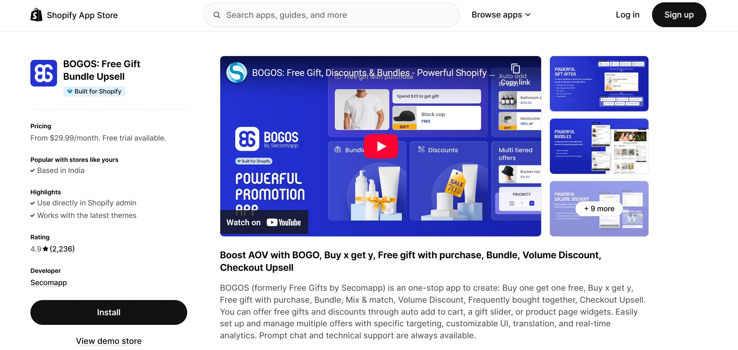 BOGOS Free Gift Bundle and Upsell Shopify app