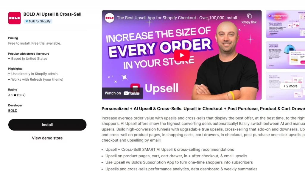 Bold AI Upsell & Cross-sell, a Shopify upsell app. 
