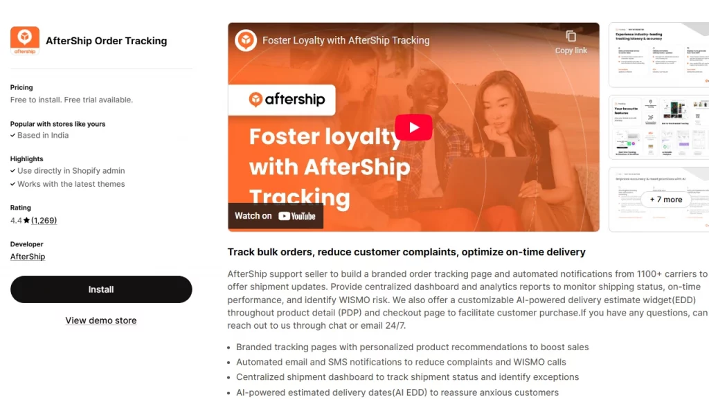 One of the best Shopify shipping app, Aftership.