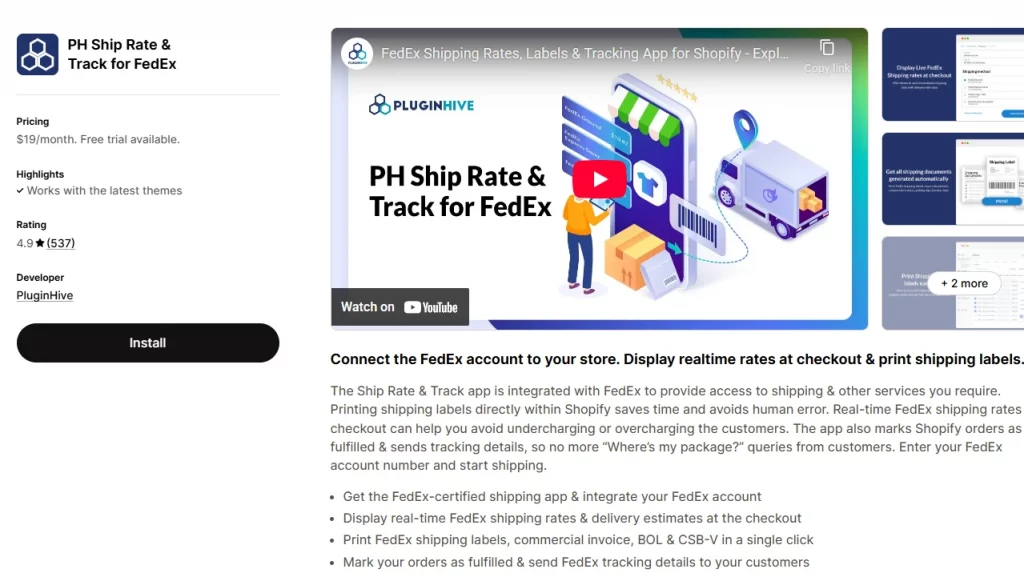 PH Ship rate & track for FedEx, a shipping app for Shopify.