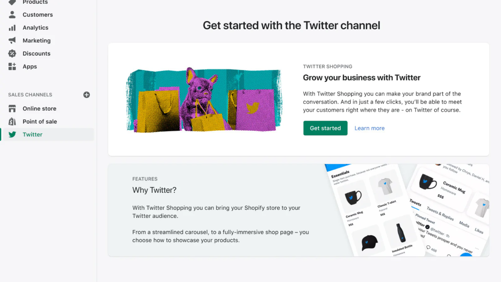 adding twitter sales channel to shopify store