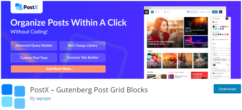 postx gutenberg post blocks wordpress plugin