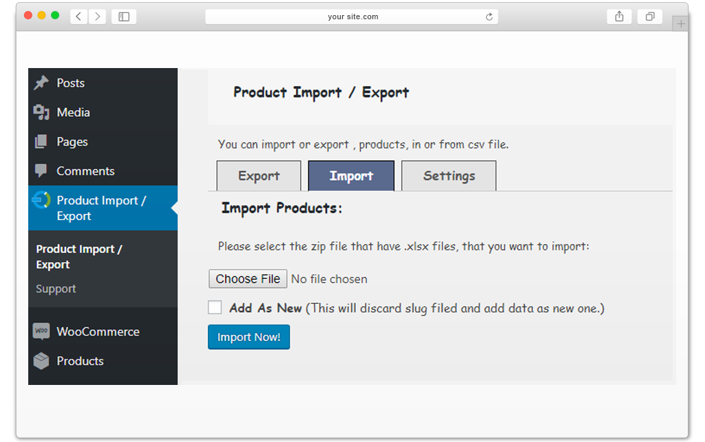 Woocommerce product import & export plugin