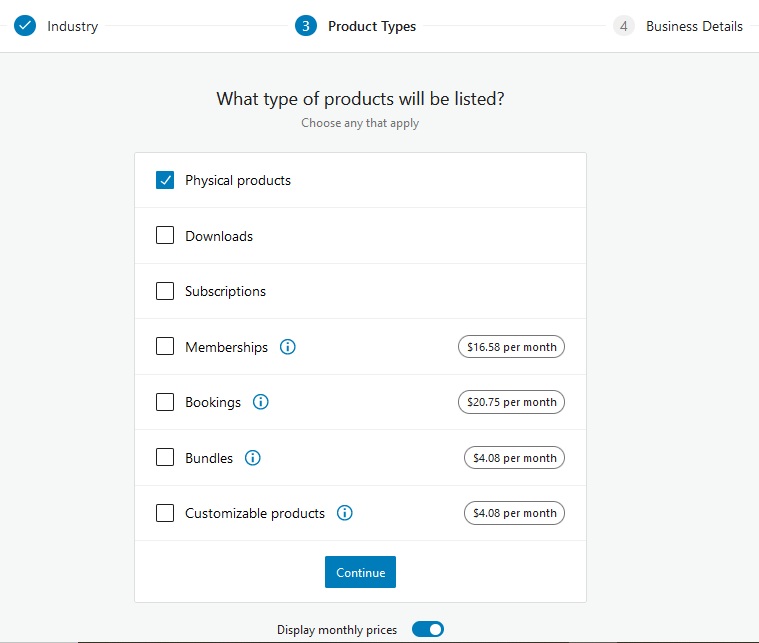 select the type of products