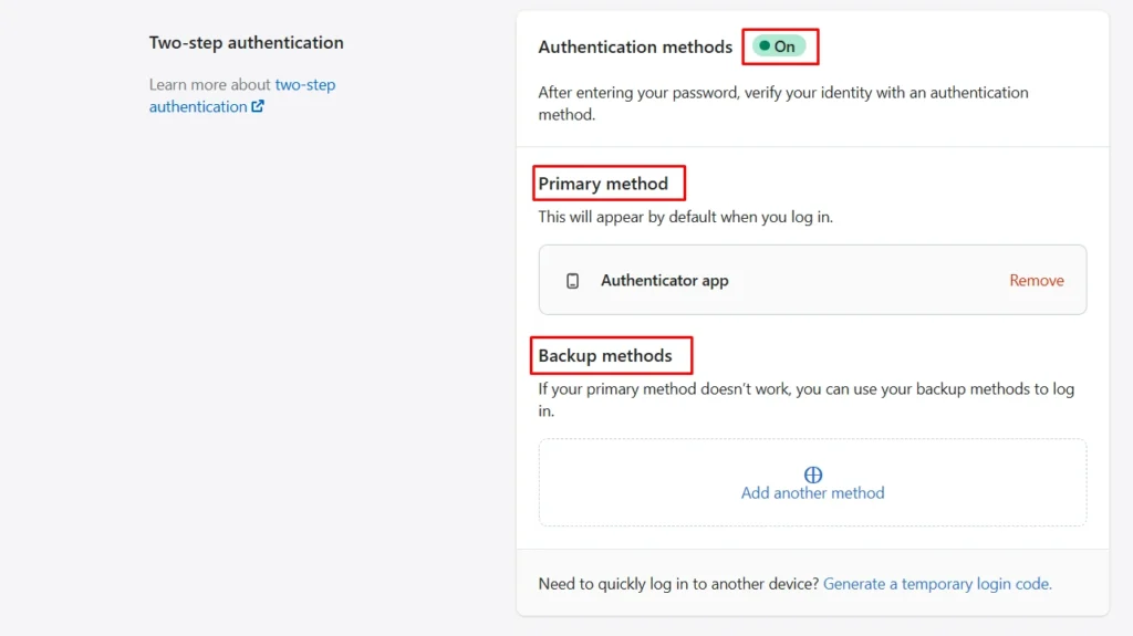 Turn on 2fa authentication in Shopify Turn on 2fa authentication in Shopify