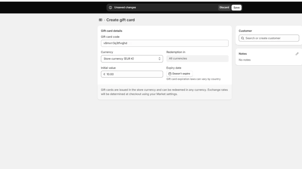 Edit gift card details Edit gift card details