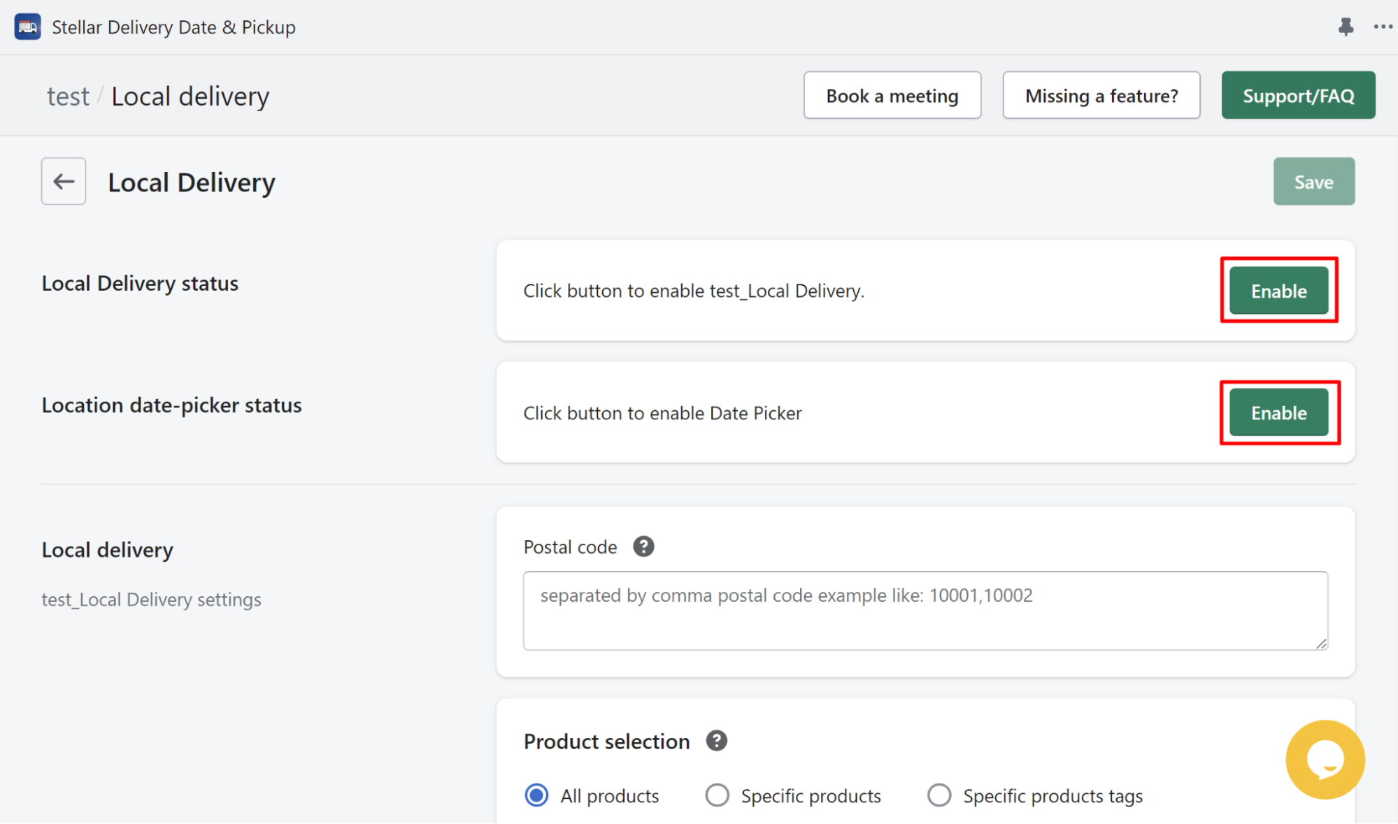 enable local delivery status in shopify delivery app