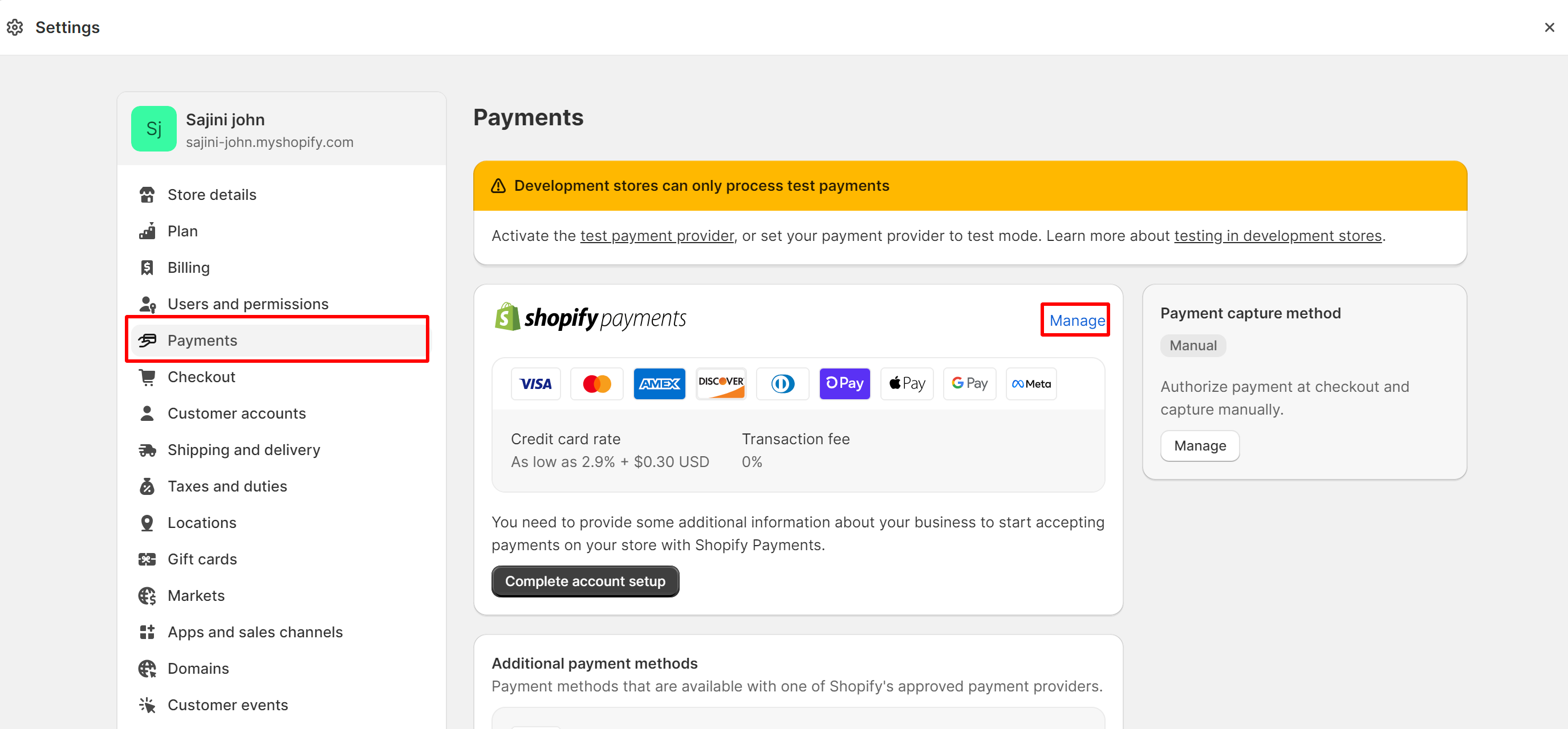 Go to Manage Payment to Activate Shop Pay