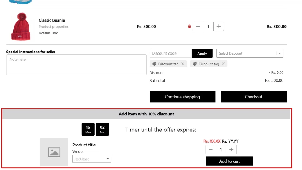 Backend view of the upsell widget in iCart. 