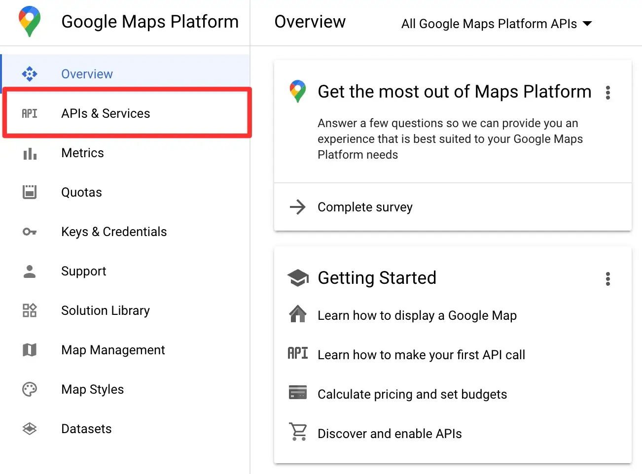 APIs & Services - Google Map Platform