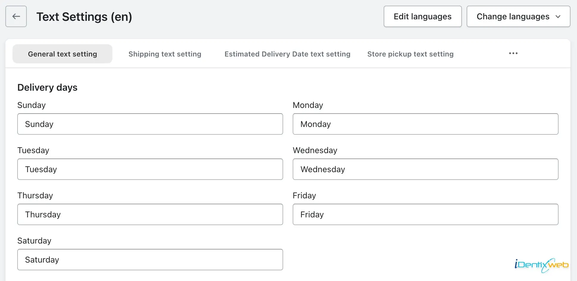 Delivery Days - Order Admin Text