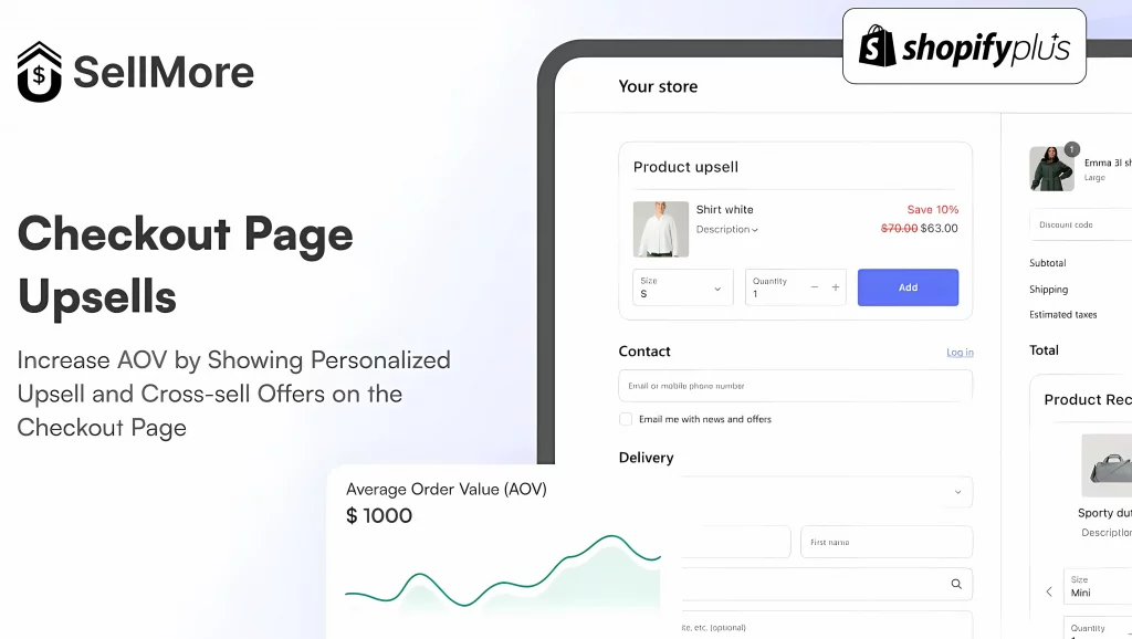 Checkout page upsell feature in Sellmore, the Shopify app. 