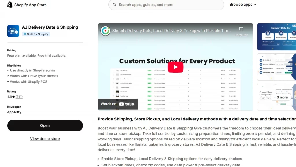 AJ Delivery Date & Shipping Shopify app.