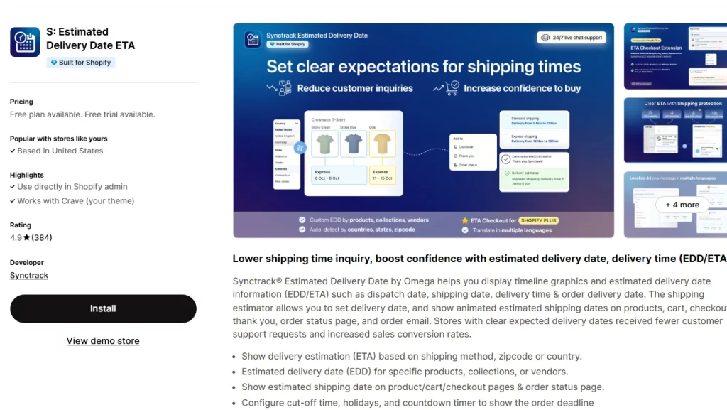 S: Estimated Delivery Date ETA Shopify app. 
