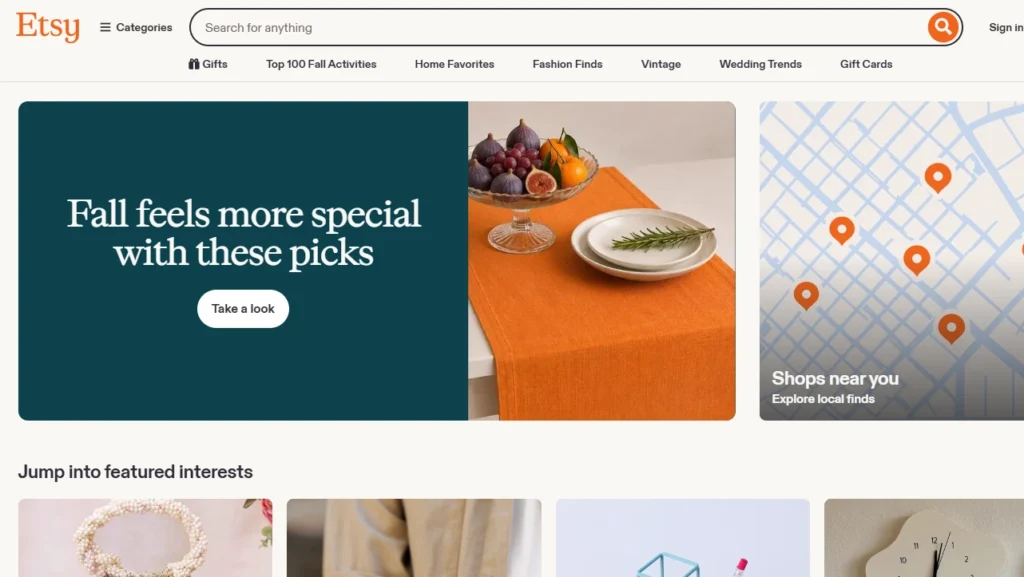 Etsy homepage Etsy homepage