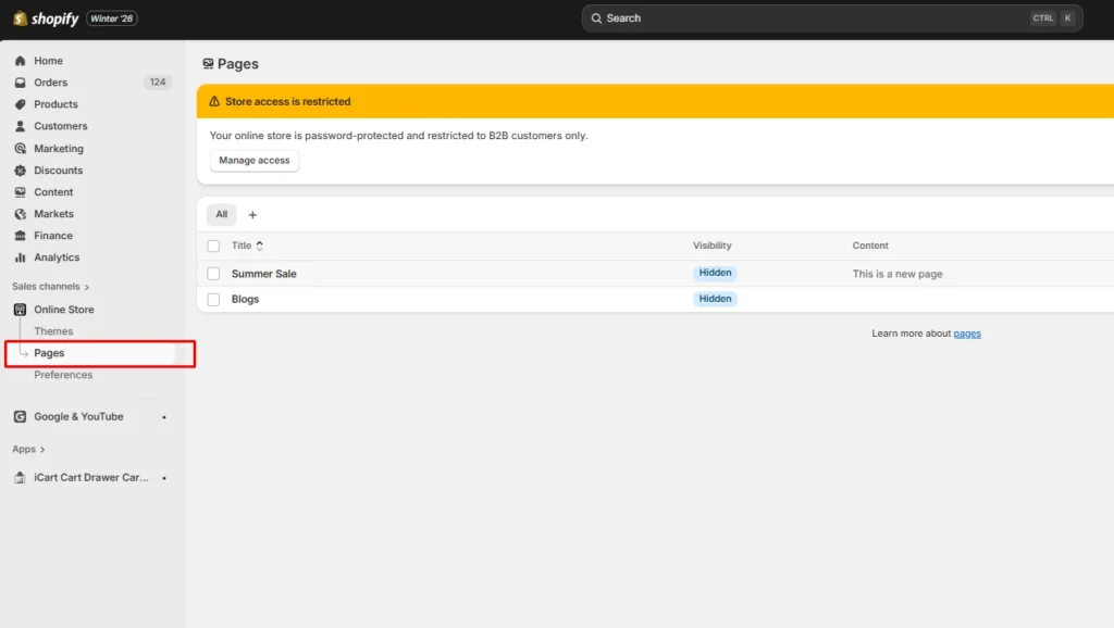 Add page section on Shopify admin panel Add page section on Shopify admin panel