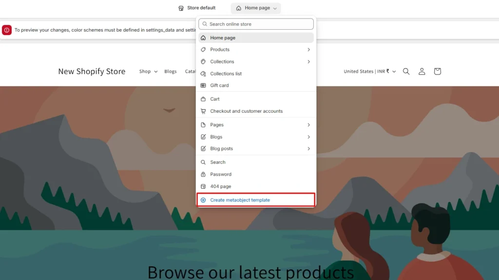 Click on create metaobject template Click on create metaobject template